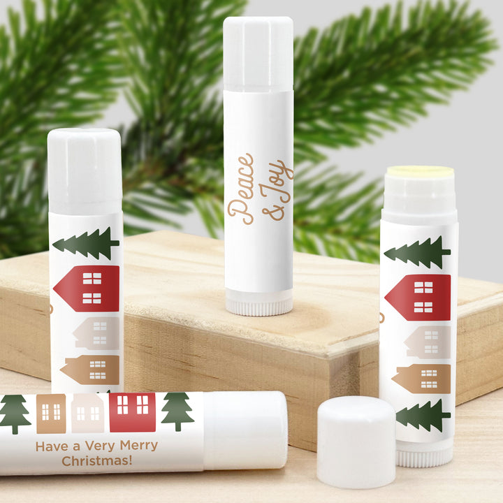 Christmas Stocking Stuffers, Personalized Lip Balm Gift, Lip Balm Party Favor, Christmas Village