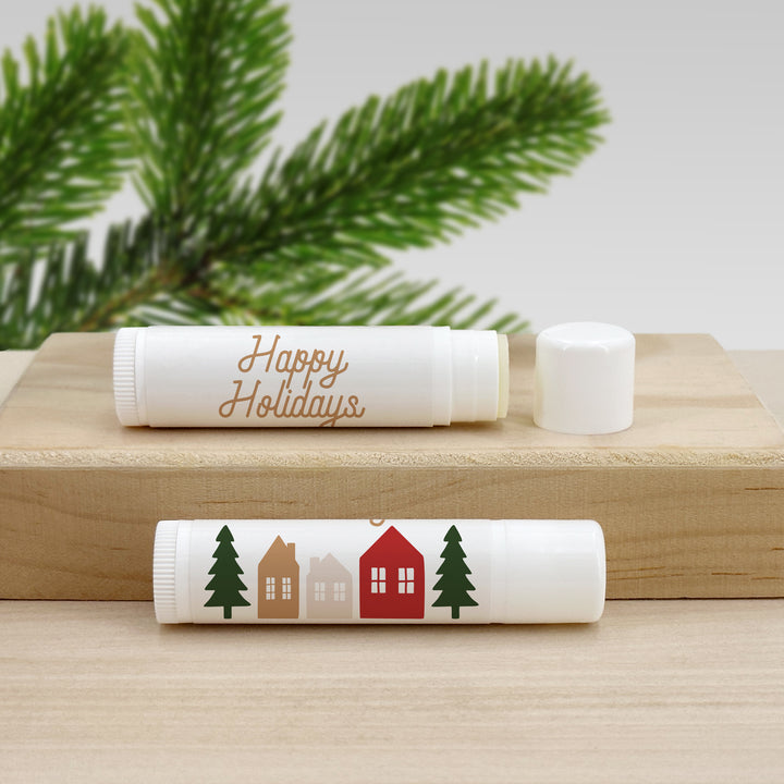 Christmas Stocking Stuffers, Personalized Lip Balm Gift, Lip Balm Party Favor, Christmas Village