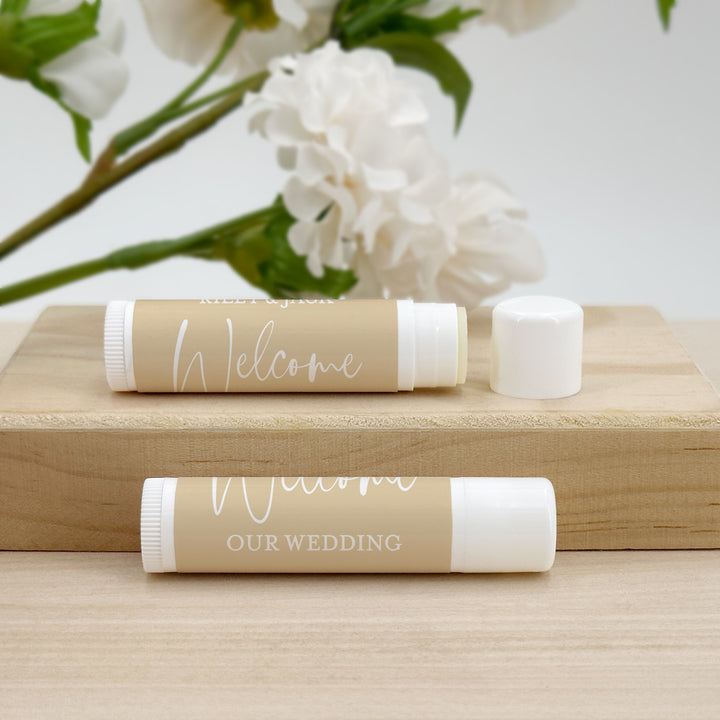 Personalized Lip Balm Wedding Favors, Custom Script Text