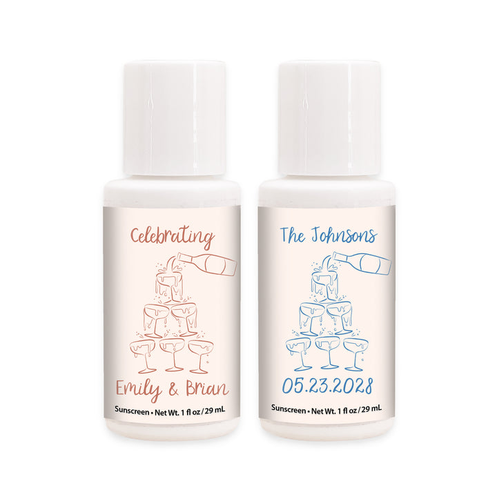 Mini Sunscreen Wedding Favor, Hand Drawn Champagne Tower Sketch
