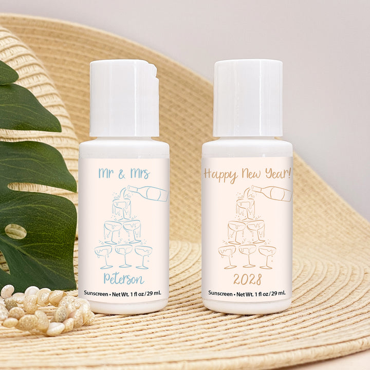 Mini Sunscreen Wedding Favor, Hand Drawn Champagne Tower Sketch