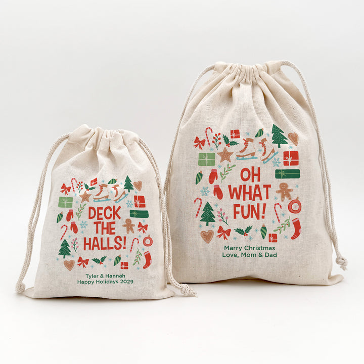 Custom Holiday Drawstring Bags, Christmas Party Favor Goodie Bags, Christmas Pattern Bags