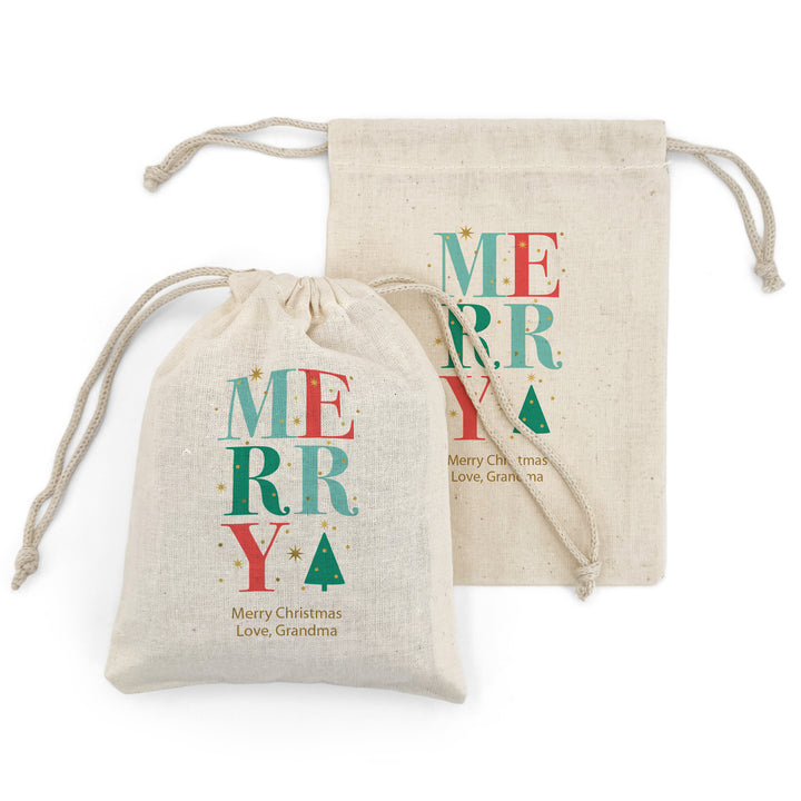 Custom Holiday Drawstring Bags, Christmas Party Favor Goodie Bags, Christmas Sparkle Headings