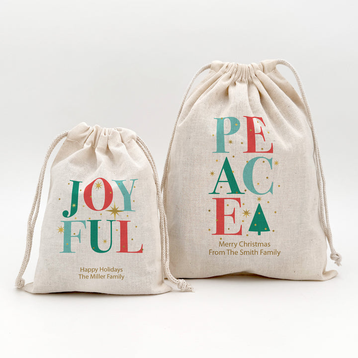 Custom Holiday Drawstring Bags, Christmas Party Favor Goodie Bags, Christmas Sparkle Headings