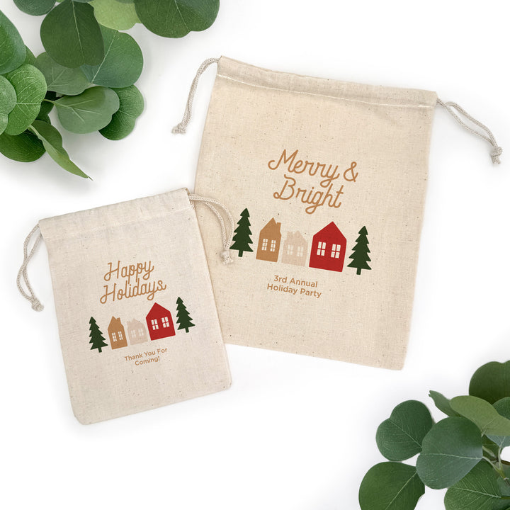 Christmas Village, Drawstring Bags