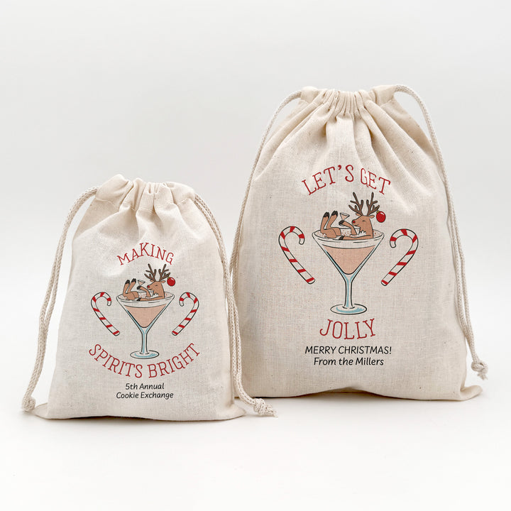 Reindeer in a Martini, Drawstring Bags