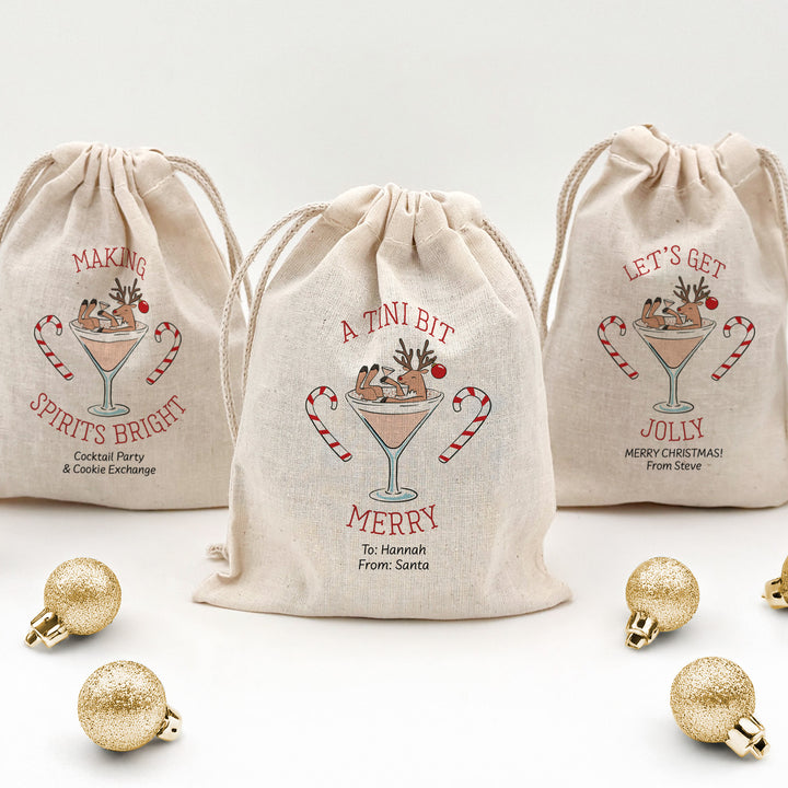 Reindeer in a Martini, Drawstring Bags