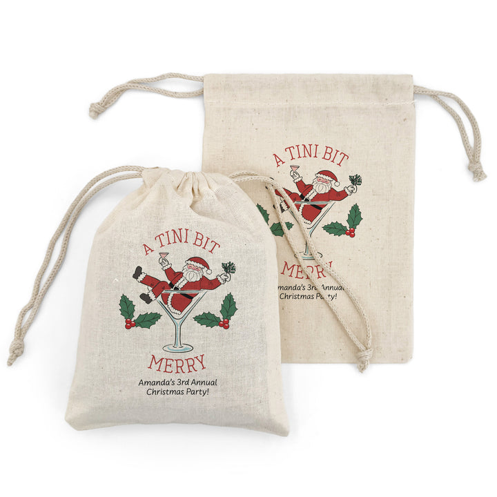 Santa in a Martini, Drawstring Bags