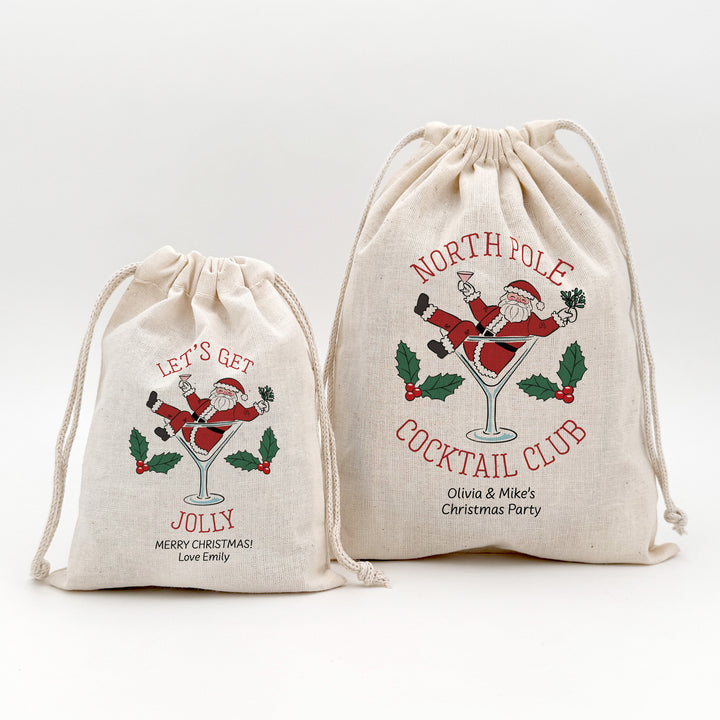 Santa in a Martini, Drawstring Bags