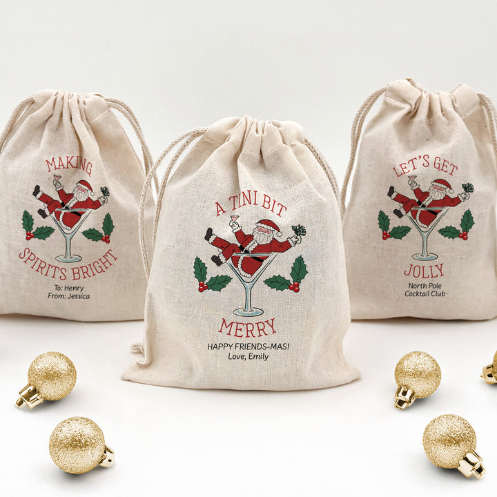Santa in a Martini, Drawstring Bags