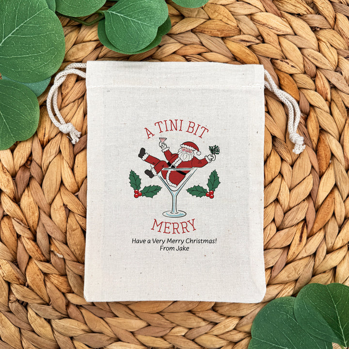 Santa in a Martini, Drawstring Bags