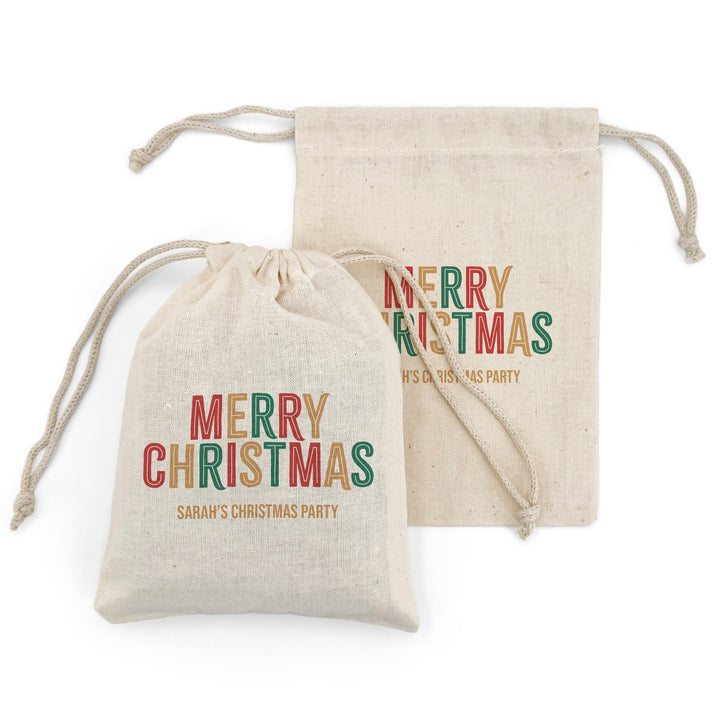 Colorful Festive, Merry Christmas, Happy Holidays, Drawstring Bags