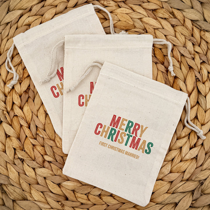 Colorful Festive, Merry Christmas, Happy Holidays, Drawstring Bags