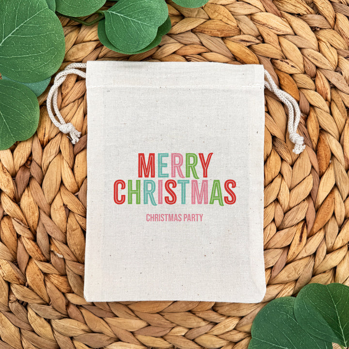 Colorful Festive, Merry Christmas, Happy Holidays, Drawstring Bags