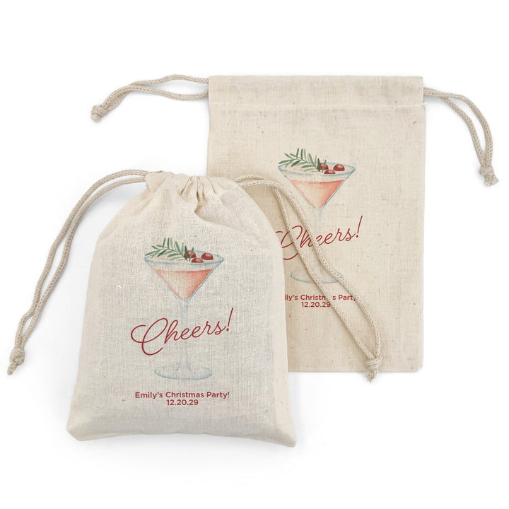 Watercolor Holiday Cocktail Drawstring Bags