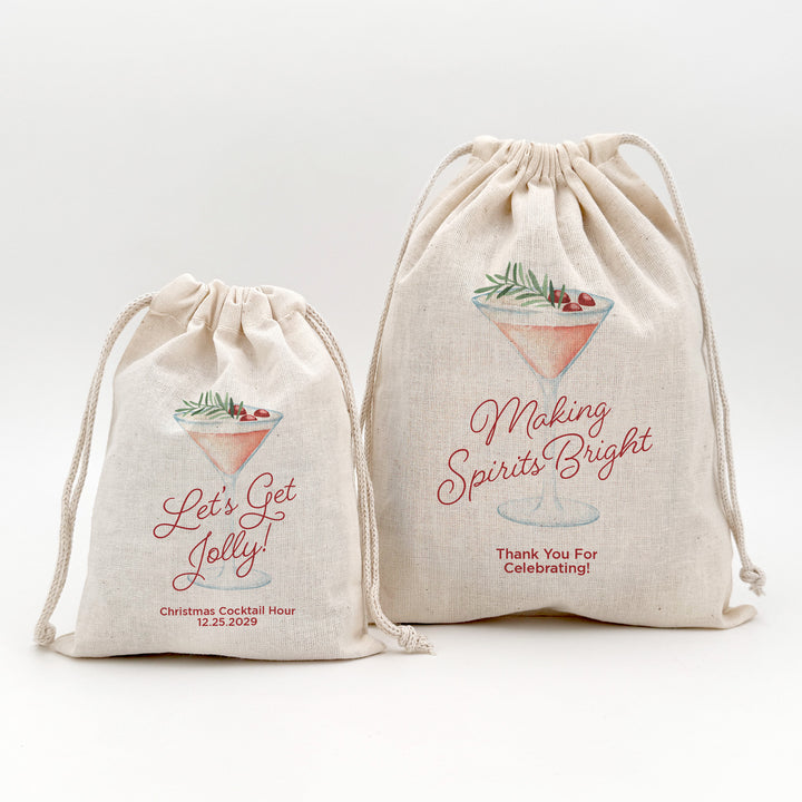 Watercolor Holiday Cocktail Drawstring Bags