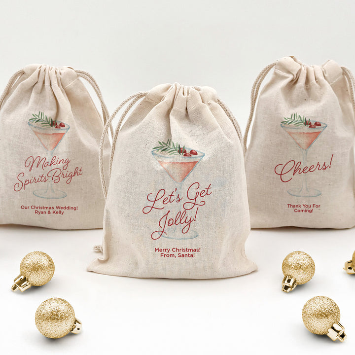 Watercolor Holiday Cocktail Drawstring Bags