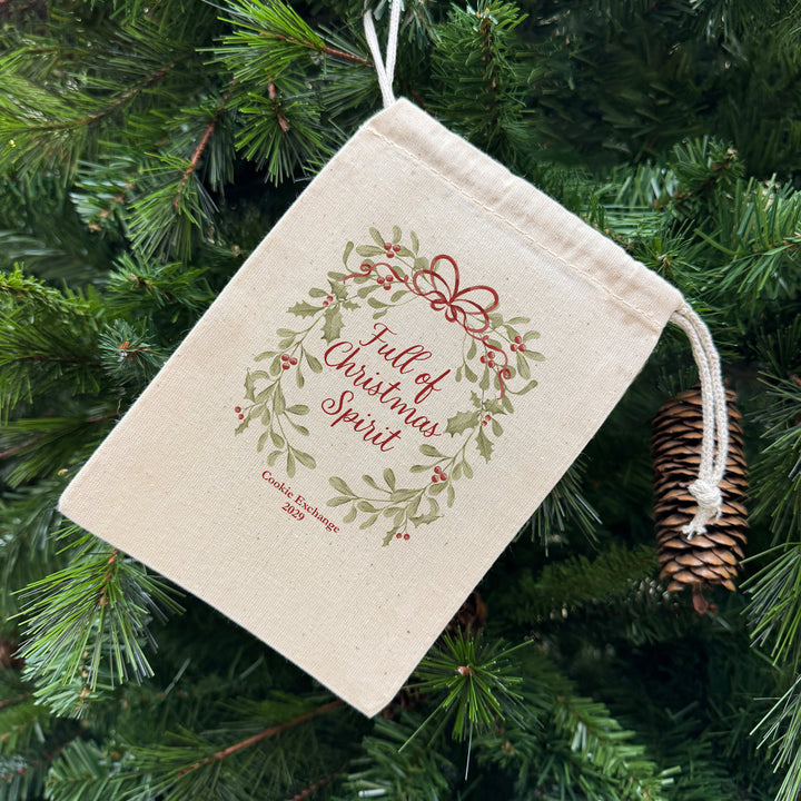 Full of Christmas Spirit, Mistletoe & Bows Drawstring Bags