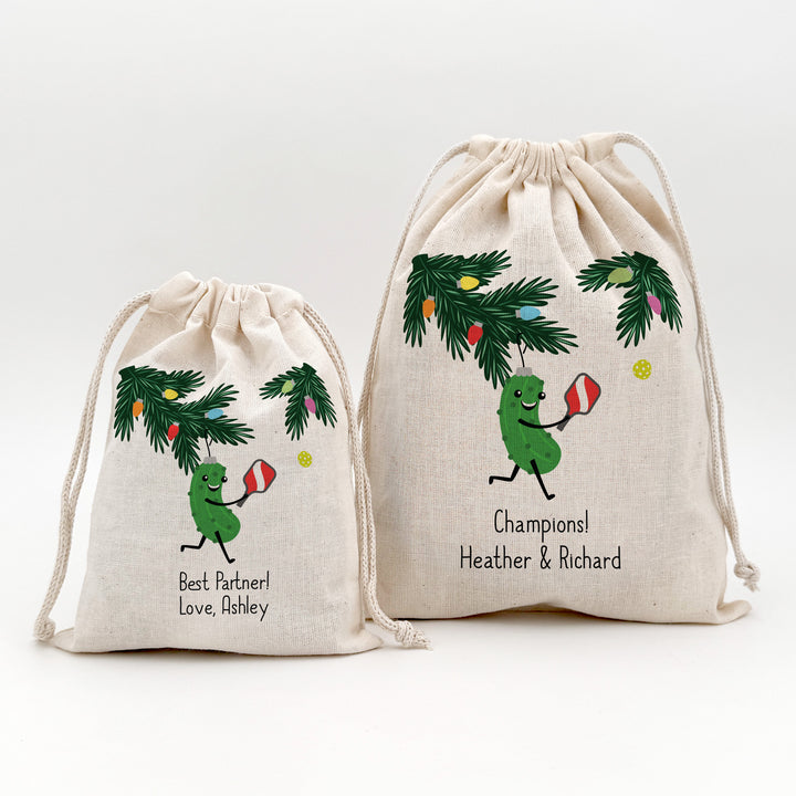 Custom Christmas Drawstring Bags, Pickleball Team Goodie Bags, Pickleball Ornament Bag