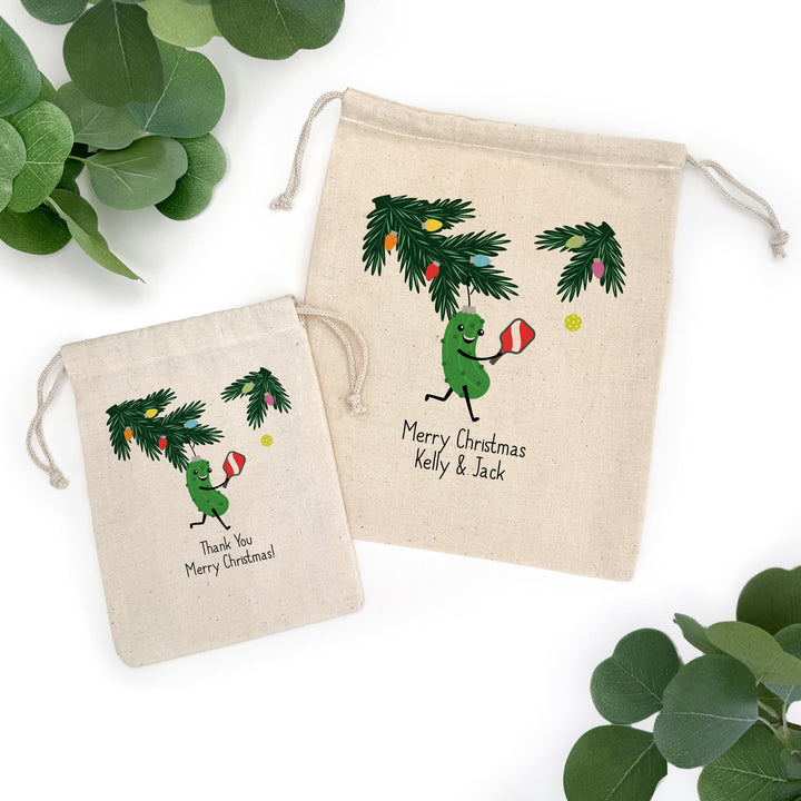 Custom Christmas Drawstring Bags, Pickleball Team Goodie Bags, Pickleball Ornament Bag
