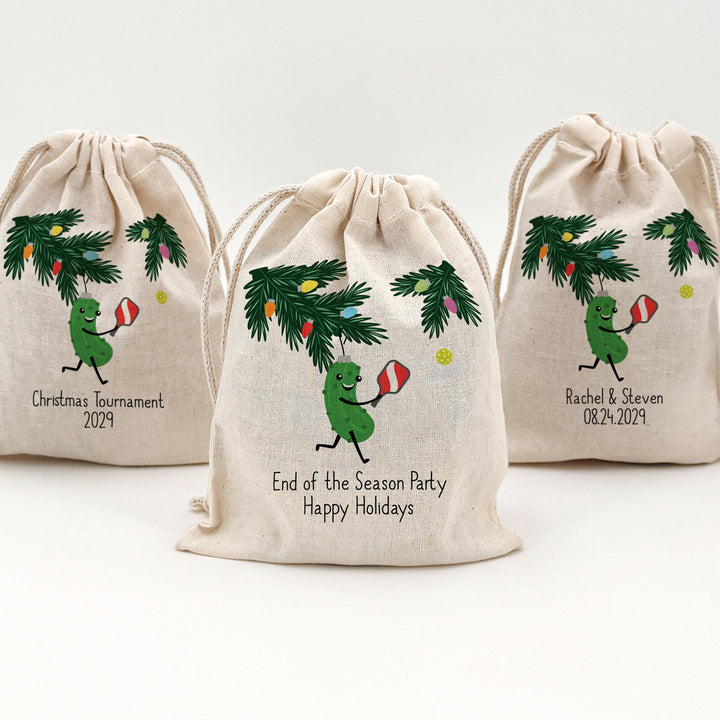 Custom Christmas Drawstring Bags, Pickleball Team Goodie Bags, Pickleball Ornament Bag