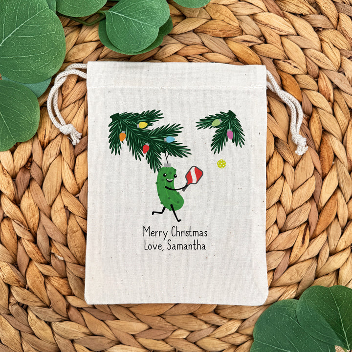 Custom Christmas Drawstring Bags, Pickleball Team Goodie Bags, Pickleball Ornament Bag