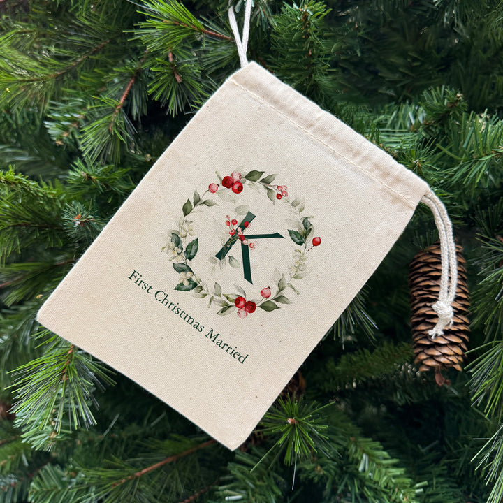 Holiday Berry Monogram Drawstring Bags