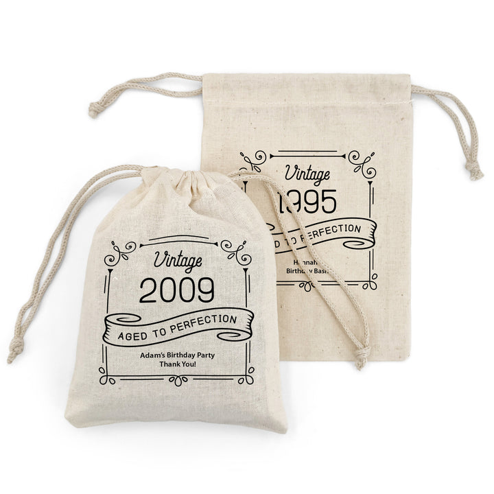 Vintage Birthday Drawstring Bags