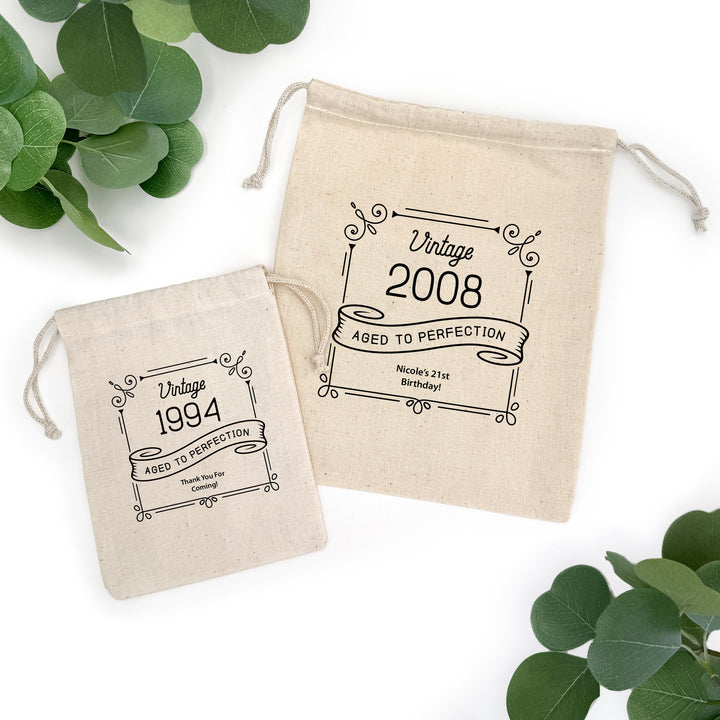 Vintage Birthday Drawstring Bags