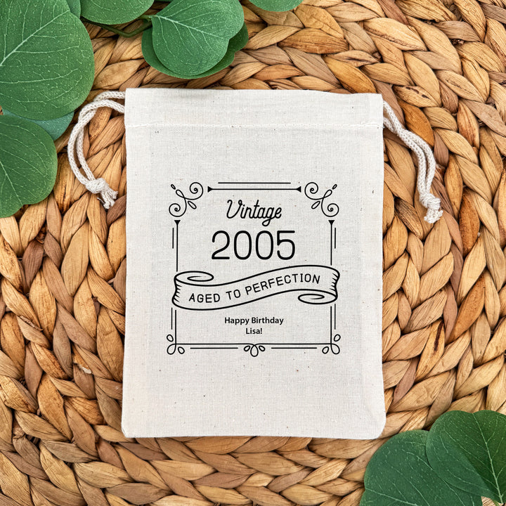 Vintage Birthday Drawstring Bags