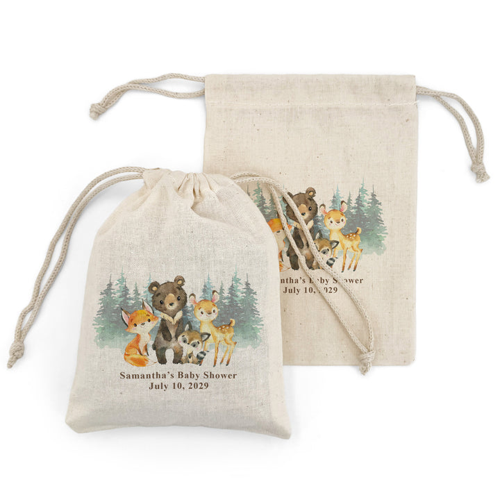 Woodland Animals, Baby Shower Drawstring Bags