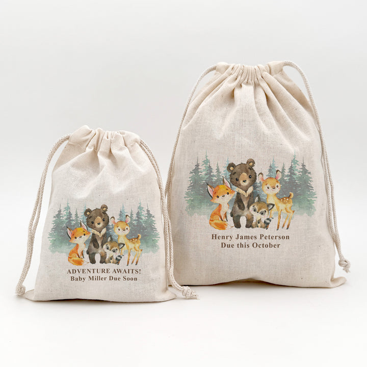 Woodland Animals, Baby Shower Drawstring Bags