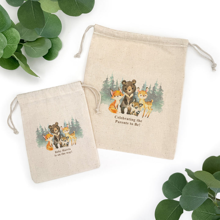 Woodland Animals, Baby Shower Drawstring Bags