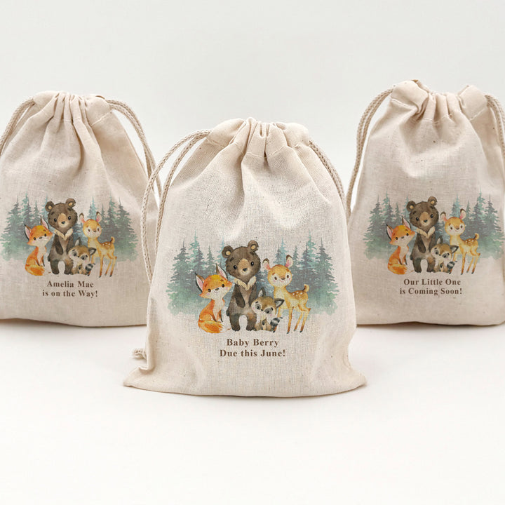Woodland Animals, Baby Shower Drawstring Bags