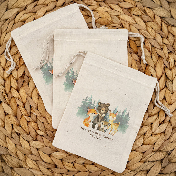 Woodland Animals, Baby Shower Drawstring Bags