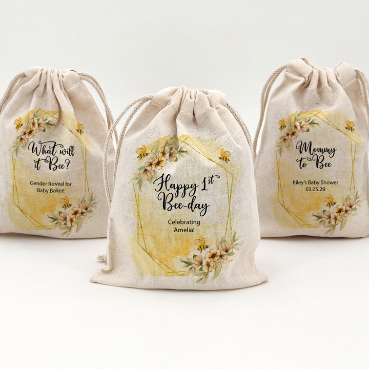 Watercolor Bees, Baby Shower Drawstring Bags