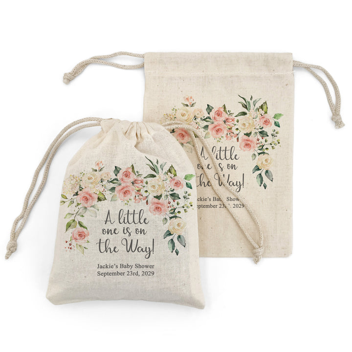 Pink Floral, Baby Shower Drawstring Bags