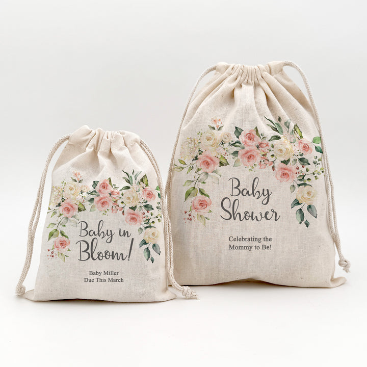 Pink Floral, Baby Shower Drawstring Bags