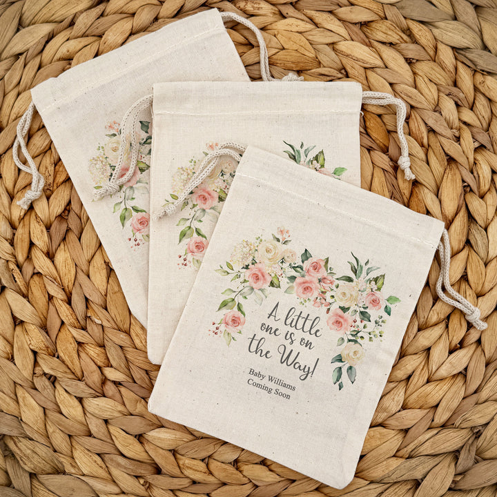 Pink Floral, Baby Shower Drawstring Bags