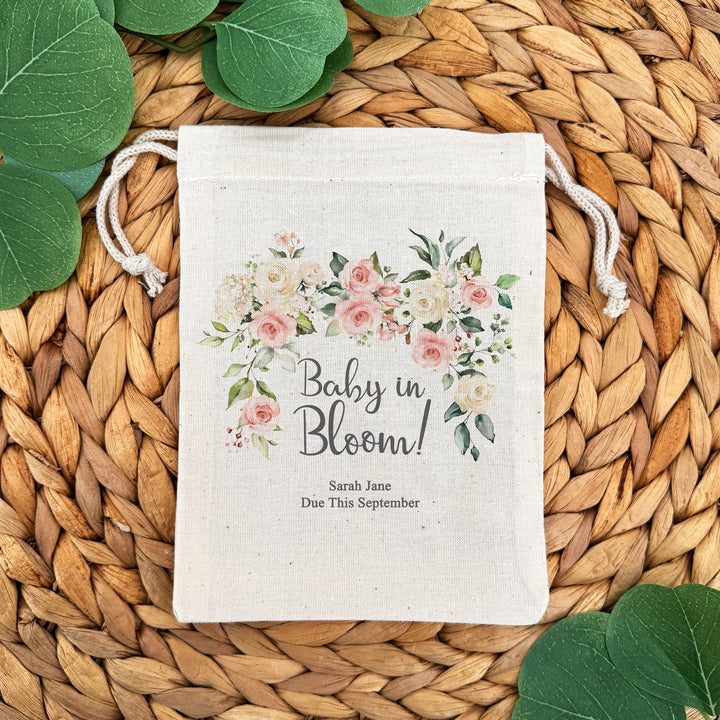 Pink Floral, Baby Shower Drawstring Bags