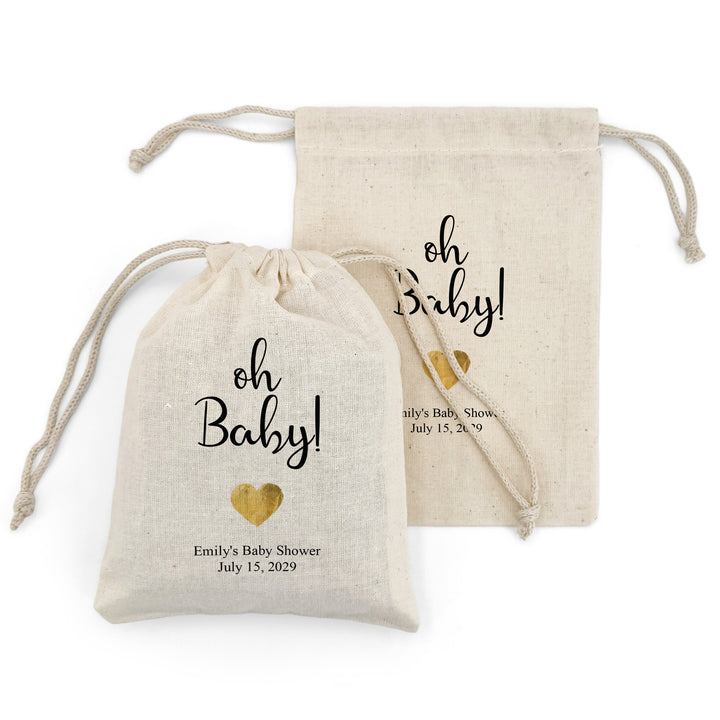 Foil Heart, Baby Shower Drawstring Bags