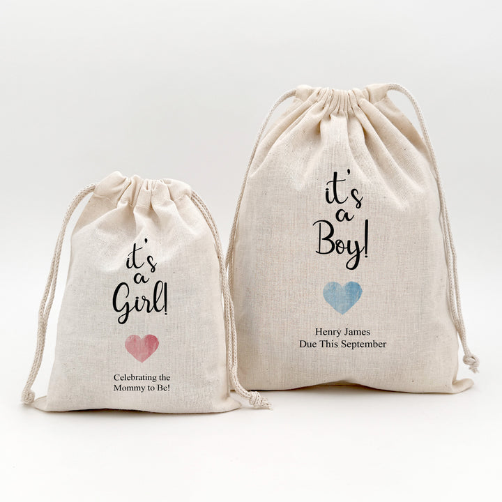 Foil Heart, Baby Shower Drawstring Bags