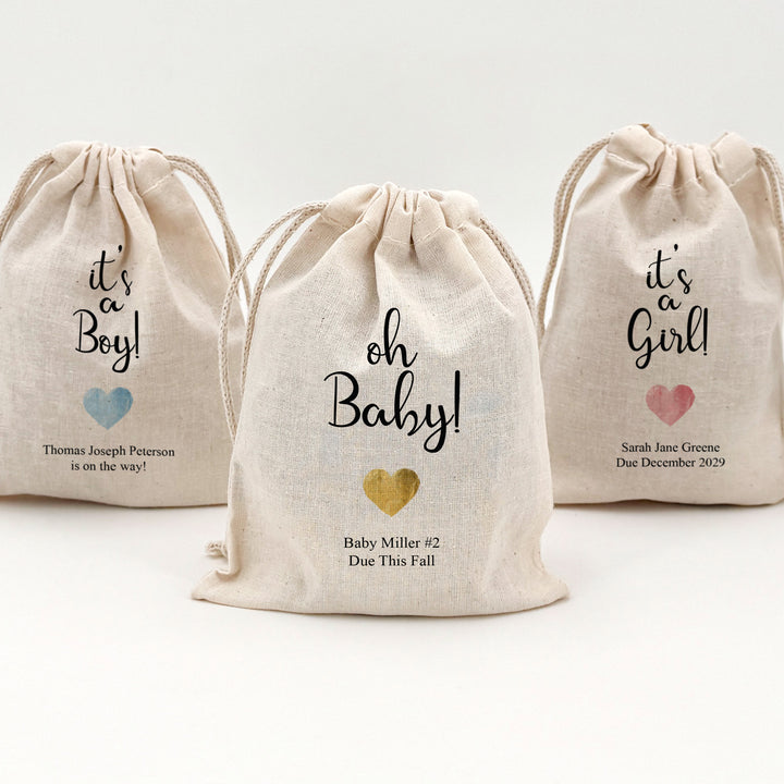 Foil Heart, Baby Shower Drawstring Bags