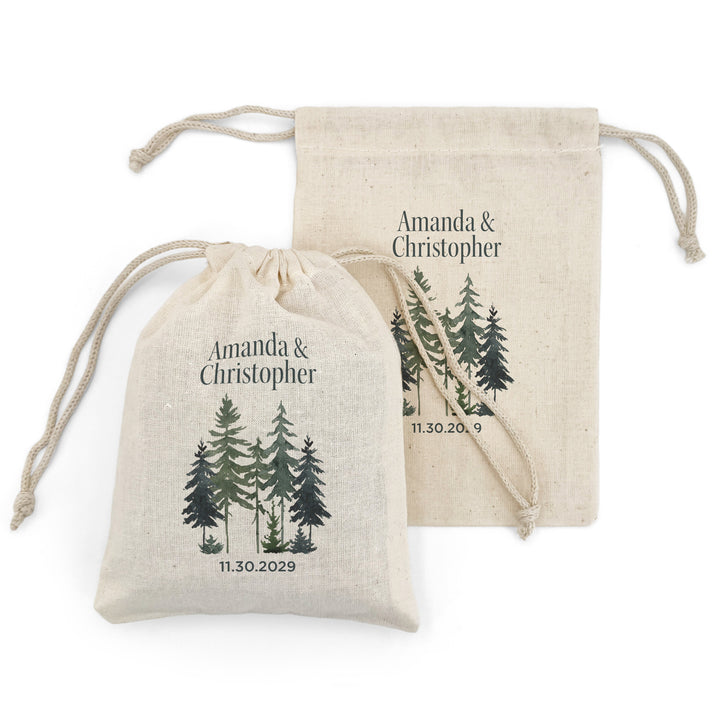 Watercolor Pine Trees Drawstring Bags