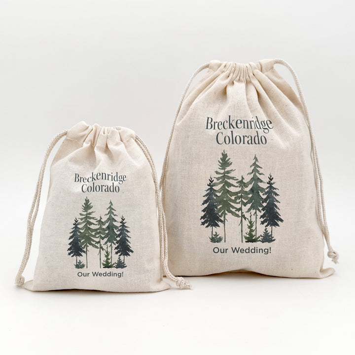Watercolor Pine Trees Drawstring Bags