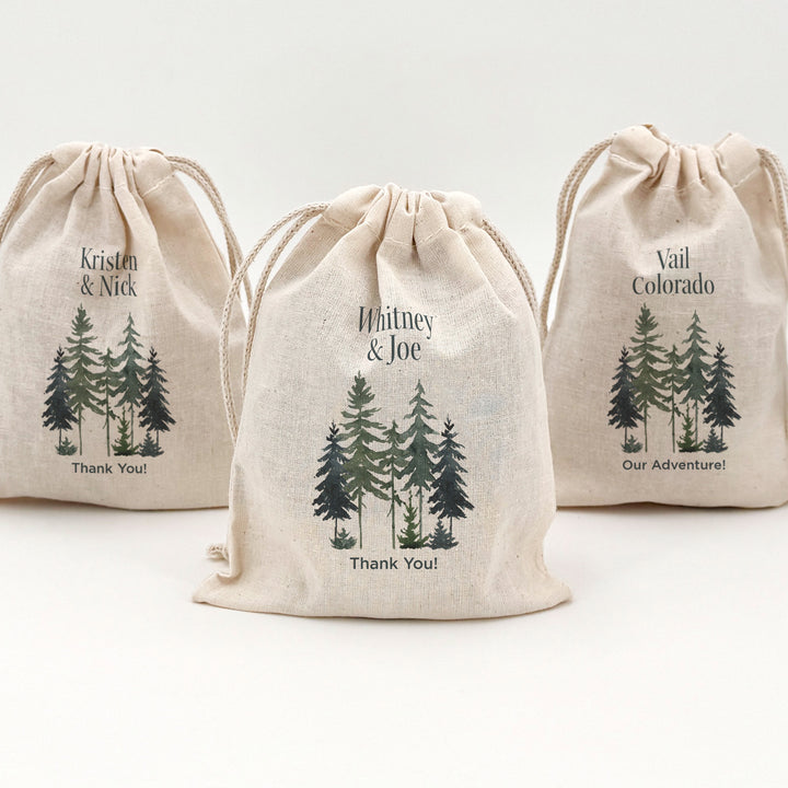 Watercolor Pine Trees Drawstring Bags