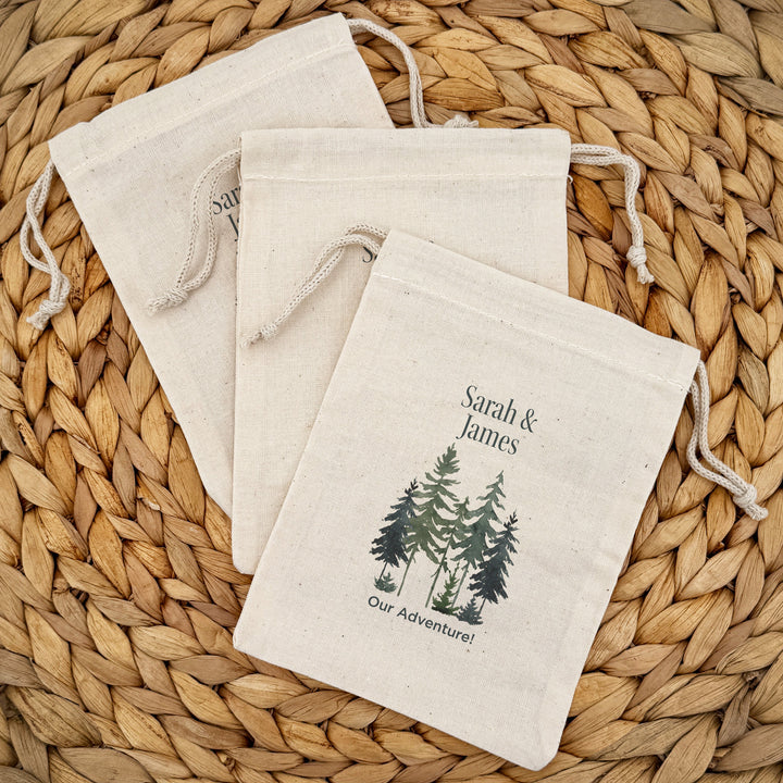 Watercolor Pine Trees Drawstring Bags