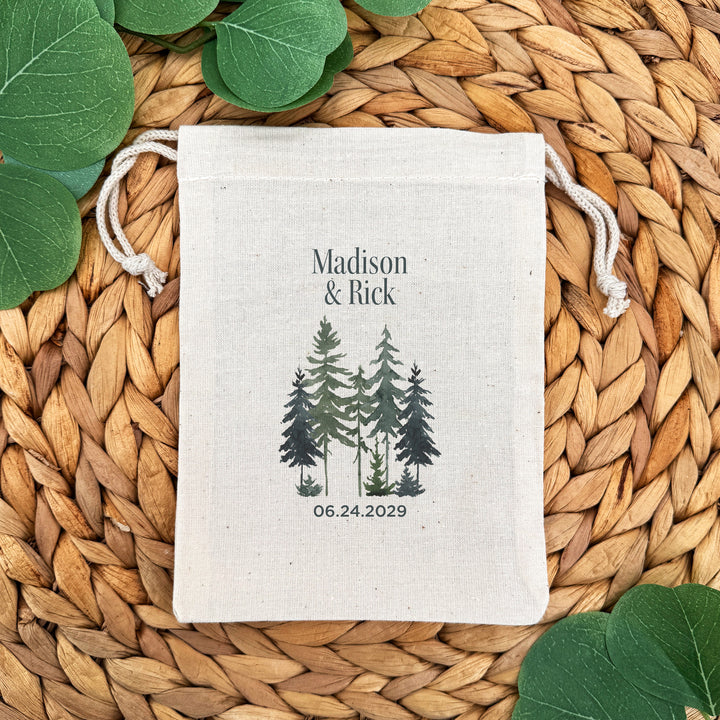 Watercolor Pine Trees Drawstring Bags