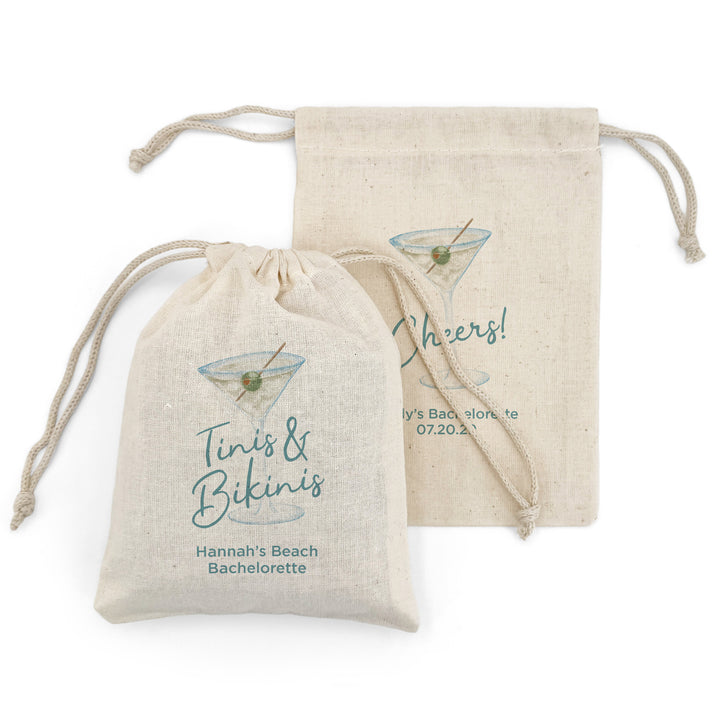 Custom Drawstring Bags, Martini Birthday, Wedding Hangover Kit, A Tini Bit Older Birthday Bags