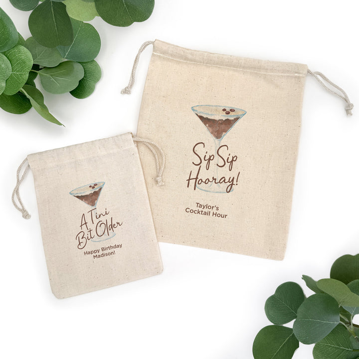 Custom Drawstring Bags, Espresso Martini Birthday, Wedding Hangover Kit, Love is Brewing, Espresso Martini Bags